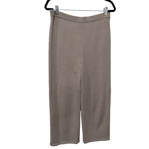 St. John Boutique Taupe Santana Knit Flat Front Straight Leg Cropped Pants Sz 10
